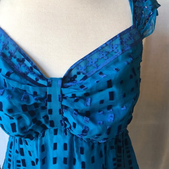 Blue silk blouse size medium with beads - Picture 3 of 12